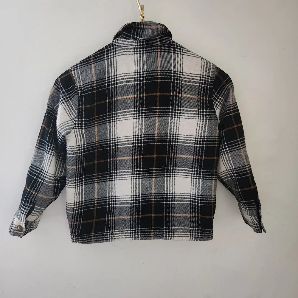 Old Navy Kids Sherpa‎ Lined Flannel Shirt Jacket Black White Plaid Size S 6-7